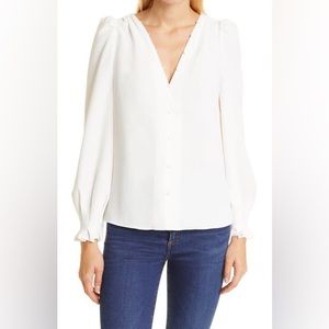 New Ted Baker Crepe Button Detail White long Sleeve Blouse sz 3